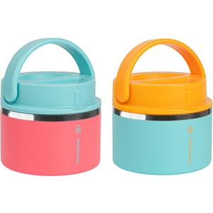 Thermoflask 12 oz Double Wall Insulated Food Jar, Pack of 2, Mint + Sherbet/Tangerine + Mint