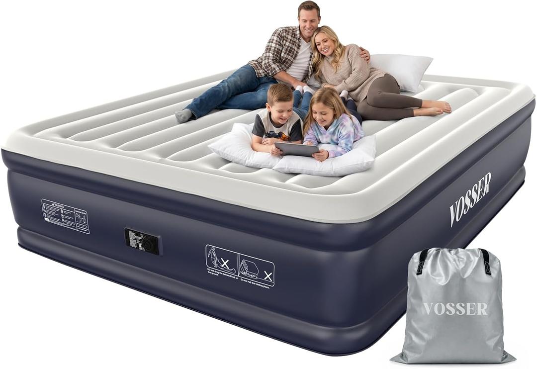 VOSSER California King Air Mattress with Built in Pump Raised 18’’IN CA King Size Air Mattress,Blow Up Mattress in 3 Mins, Self Inflatable Mattress for Home&Guests,Portable Air Bed