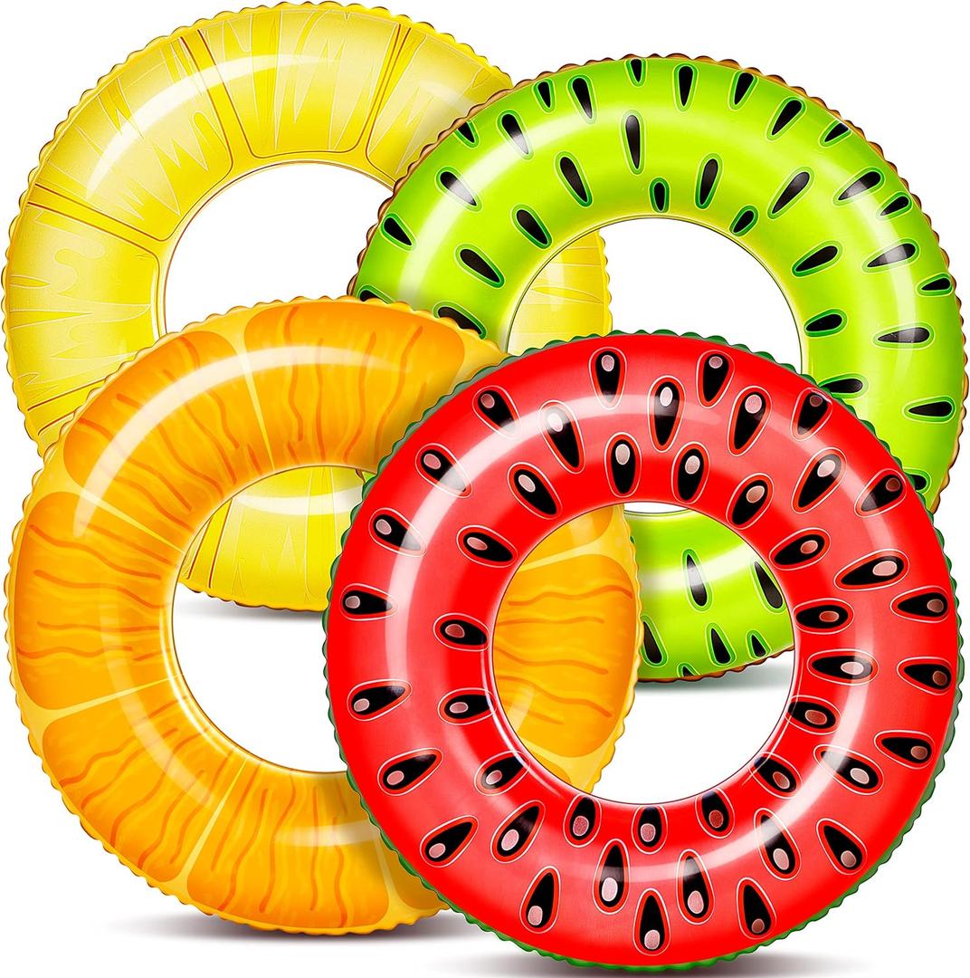 Sloosh 4 Pack Inflatable Pool Floats Fruit Tube Rings, Fruit Swim Tubes, Pool Floaties Toys, Beach Swimming Party Toys for Kids and Adults (Fruit)