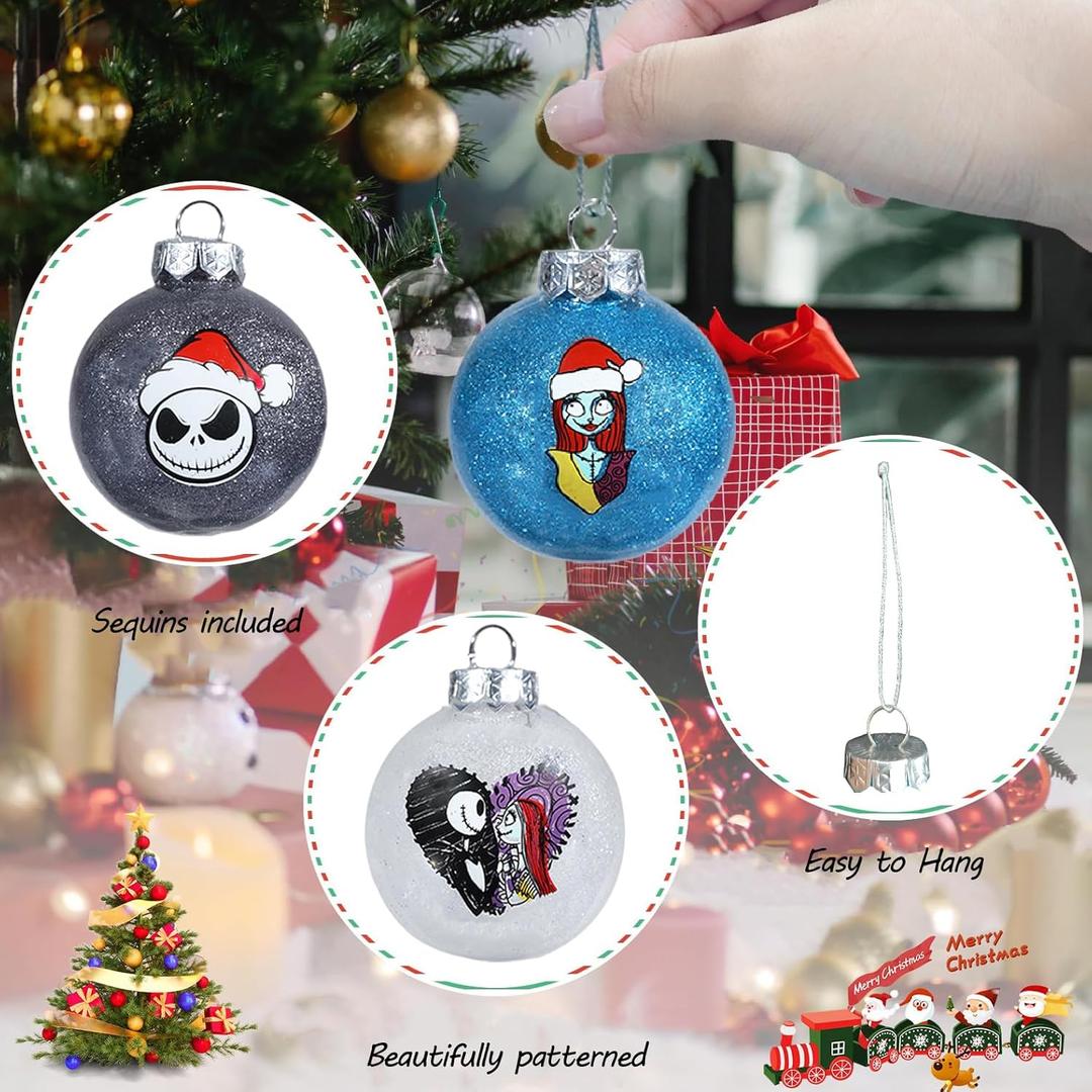 24Pcs Nightmare Before Christmas Ornaments Balls,Nightmare Before Christmas Tree Decorations,Halloween Ornaments Ghost Ball Decorations for Tree,Christmas Tree Decor,Holiday Balls 2.36''/60mm (24pcs)