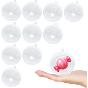 10PCS Clear DIY Christmas Plastic Fillable Ornaments for Crafts Empty Transparent Small Balls to Fill Hanging Decorative for Birthday Valentines Day Wedding DIY