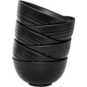 Unbreakable Wheat Straw Cereal Bowls Set of 6, 24 oz Microwave and Dishwasher Safe Lightweight Soup and Salad Bowl Sets, Reusable Dessert Bowls for Rice, Pasta, Snack, Fruit, BPA Free (Black)