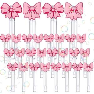 Rotatingpals 24 Pcs Pink Bow Bubble Wands Bulk Black Pink Bow Party Favors Mini Bubble Stick for Party Supplies Coquette Bridal Gift Baby Shower Piñata Bachelorette Favors