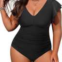 Yonique Plus Size Swimsuits for Women One Piece Tummy Control Bathing Suits Ruffle Swimwear (Black, 16W)