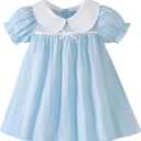 Kucnuzki Baby Girl Clothes Cute Spring Summer Sun Dresses Toddler Casual Puff Sleeve Floral Dress Girls Summer Outfits, Blue 12-18M