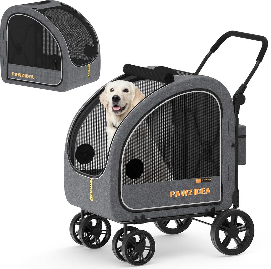 PAWZIDEA 3-in-1 Large Dog Stroller with Detachable Carrier, 45% Extra Tall