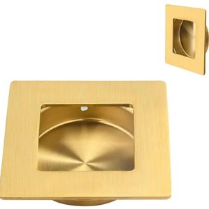Homotek Recessed Sliding Closet Door Finger Pulls, 23/4 Inch Square, 21/8 Inch Diameter, Stainless Steel, Flush Handles for Pocket, Bypass, Barn Door Drawer Pulls (Brushed Gold, 2 Pack)