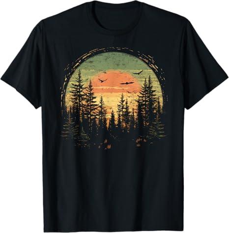 Retro Wilderness Bear Trees Reflection Outdoor Forest TShirt (M, Black)