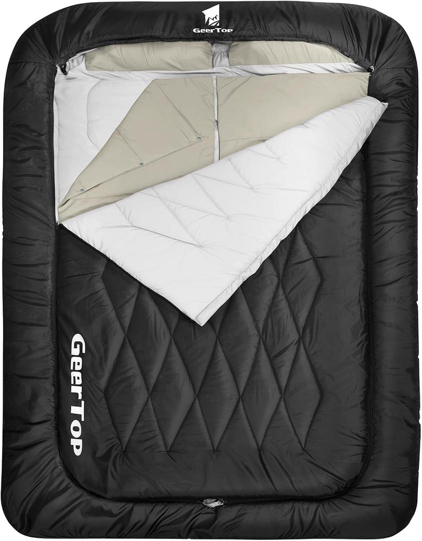 GEERTOP Double Camping Sleeping Bag with Blanket Queen Size Two Person Sleeping Bag for Adults Couples or Family Outdoor Backpacking Travel (Black)