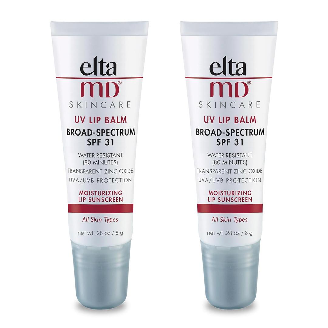 EltaMD UV Lip Balm Sunscreen, Moisturizes and Protects Dry Cracked Lips, Water Resistant up to 80 Minutes, Transparent Zinc Oxide Sunscreen (0.28 Ounce (Pack of 2)) Best Before 2025/08, 2026/08