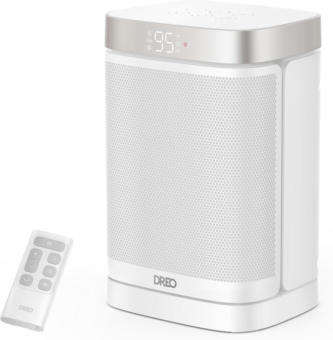 DREO Atom One Space Heater with Remote, 70Oscillating Electric Heaters with Digital Thermostat, 1500W PTC Ceramic Heater, 12h Timer, Quiet Safety Heating, Portable Heater for Home Office