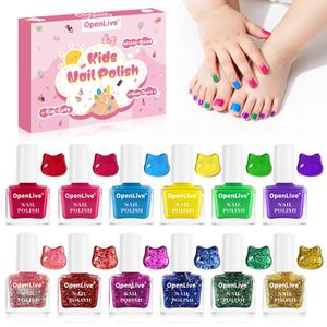 12 Color Quick Dry Kids Nail Polish Set, Toddler Nail Polish, Water-Based Peelable Fingernail Polish for Kids, Rainbow Nails Polish for Party, Holiday Favors, Party Favors