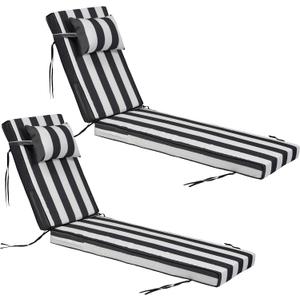 2 Piece Chaise Lounge Cushions Outdoor with PP Cotton Pillow, Waterproof Chair Cushions for Outdoor Furniture, Suitable for Patio Poolside,Garden,Beach,Pool (2pc-Black and White Stripe, 80*26*3 in)