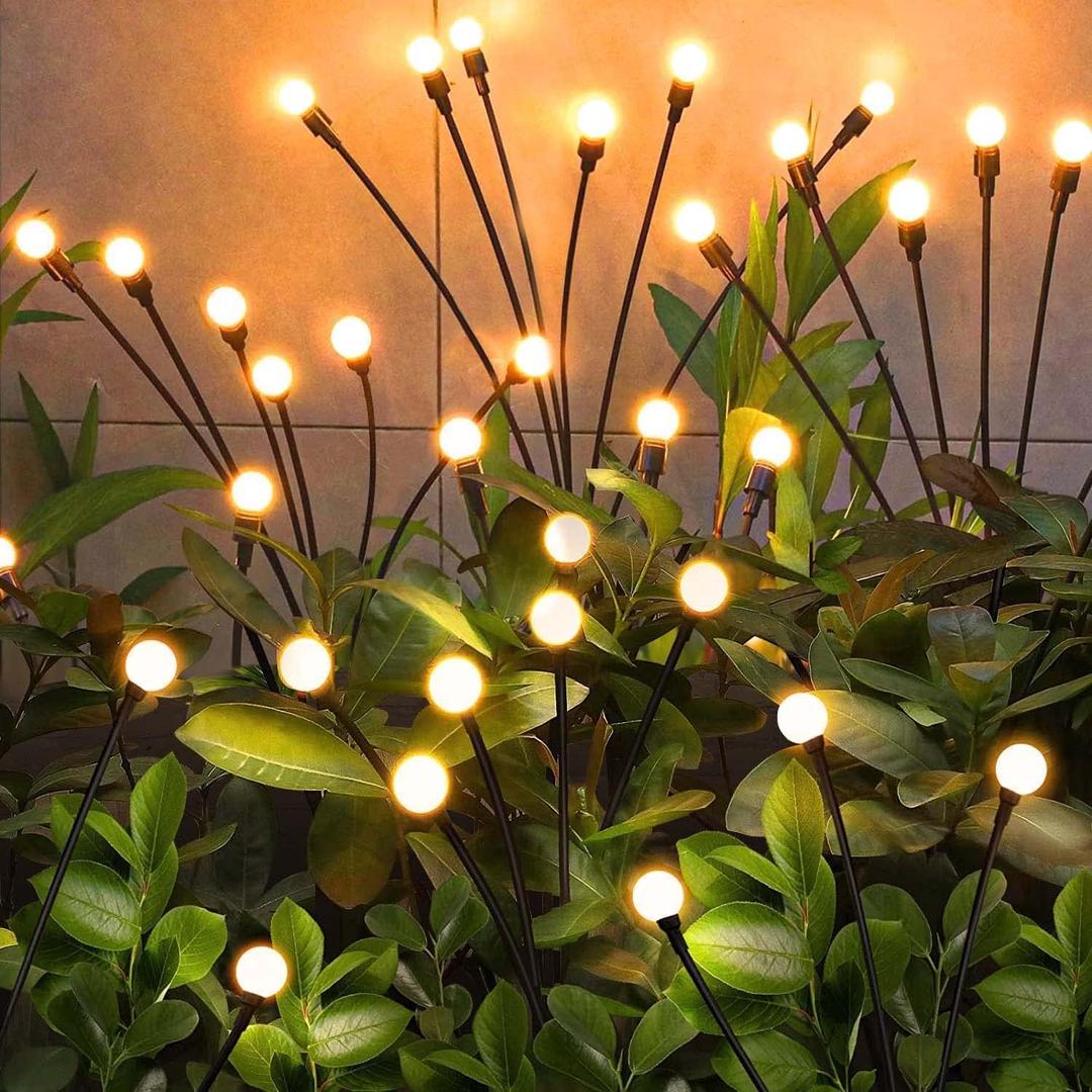 Solar Garden Lights,Solar Firefly Lights,8 Pack 64 Heads Solar Lights Outdoor Decorative,Sway by Wind, High Flexibility Iron Wire & Heavy Bulb Base,Yard Patio Pathway Lawn (Warm White)