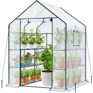 Ohuhu Greenhouse for Outdoors: 3 Tiers 12 Shelves Walk-in Indoor Green House Heavy Duty Plant Stands Reinforced Plastic PE Cover Mini Portable Warm House for Outside, 4.8x2.5x6.4 FT