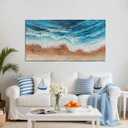 Tarfupth Blue Ocean Canvas Wall Art for Living Room Large Seascape Oil Painting for Bedroom Office Kitchen Modern White Waves Pictures Nature Artwork Ready to Hang 24"x48"