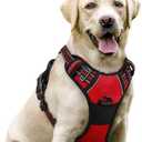 rabbitgoo Dog Harness, No-Pull Pet Harness with 2 Leash Clips, Adjustable Soft Padded Dog Vest, Reflective No-Choke Pet Oxford Vest with Easy Control Handle for Large Dogs, Red, L