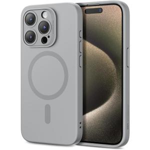 ESR for iPhone 15 Pro Case with MagSafe, Supports Magnetic Charging, Slim Liquid Silicone Case, Shock Absorbing, Screen and Camera Protection, Cloud Series, Grey