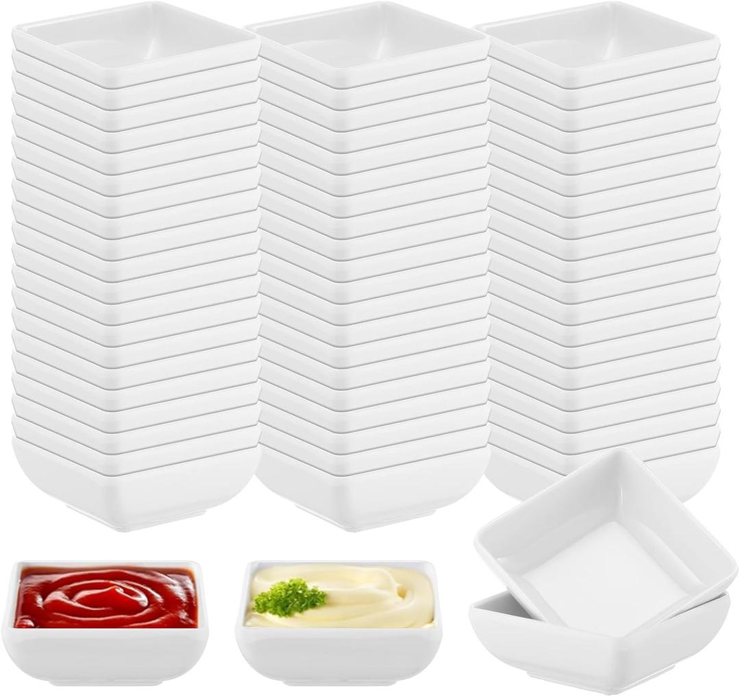 60 Pcs Melamine Dipping Bowls Bulk, 3 Oz White Mini Soy Sauce Dish Thickened Condiment Dipping Cups for Restaurant, Kitchen, Party, Catering, Camping, BBQ