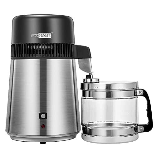 VIVOHOME Water Distiller Countertop 1.1 Gallon/4L 304 Stainless Steel Distilled Water Machine with Smart Switch Purifier Filter for Home Office (Steel)