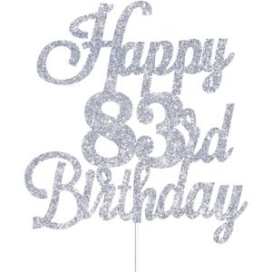 Happy 83rd Birthday Cake Toppers Silver Glitter, Cheers to 83 Years Old Bday Decoration 83rd Anniversary Cake Topper, Eighty-three Theme Cake Decorations for Birth Anniversary Party