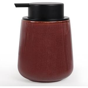 INGOFIN Ceramic Lotion Dispenser - 12 oz Refillable Hand Soap Dispenser Bathroom, Modern Liquid Soap Dispenser with Pump, Dish Dispenser for Kitchen,Kiln-Glazed Red Brown