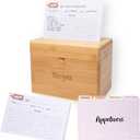 Bamboo Recipe Box with Cards and Dividers - Elegant Recipe Cards and Box Set Includes 50 Card 4x6 and 8 Category Dividers (Pastel)