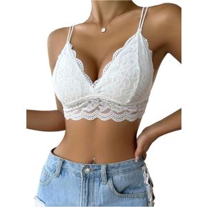 MakeMeChic Women's Floral Lace Bra Spaghetti Strap Scallop Trim Wireless Lingerie Bralette (Large, White) MakeMeChic Women's Floral Lace Bra Spaghetti Strap Scallop Trim Wireless Lingerie Bralette (Large, White)