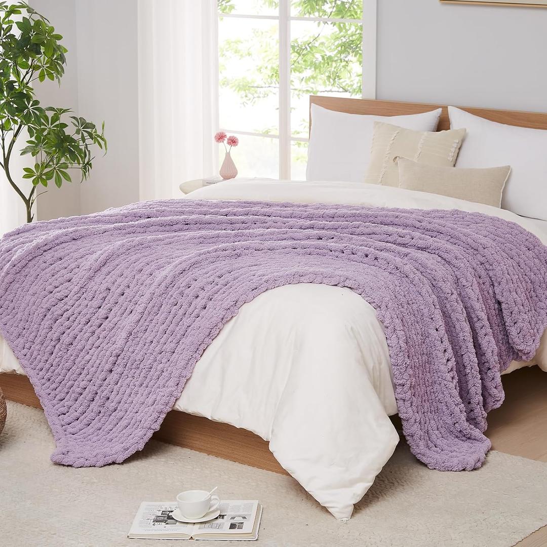 L'AGRATY Chunky Knit Blanket Throw: 80''x90'' Chenille Chunky Knitted Throw Blanket for Bed Couch - Handmade Thick Big Cable Knit Blanket - Large Chunky Crochet Rope Blanket for Home Decor(Purple) L'AGRATY Chunky Knit Blanket Throw: 80''x90'' Chenille Chunky Knitted Throw Blanket for Bed Couch - Handmade Thick Big Cable Knit Blanket - Large Chunky Crochet Rope Blanket for Home Decor(Purple)