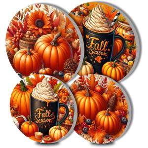 Autumn Ice Cream Art Electric Stove Burner Covers,4 Pcs Halloween Fall Harvest Round Stove Burner Covers,Pumpkin Stove Burner Cover,8 Inch and 10 Inch, Sweet Drink Metal Cooktop Home Decorative (Autumn of 07)