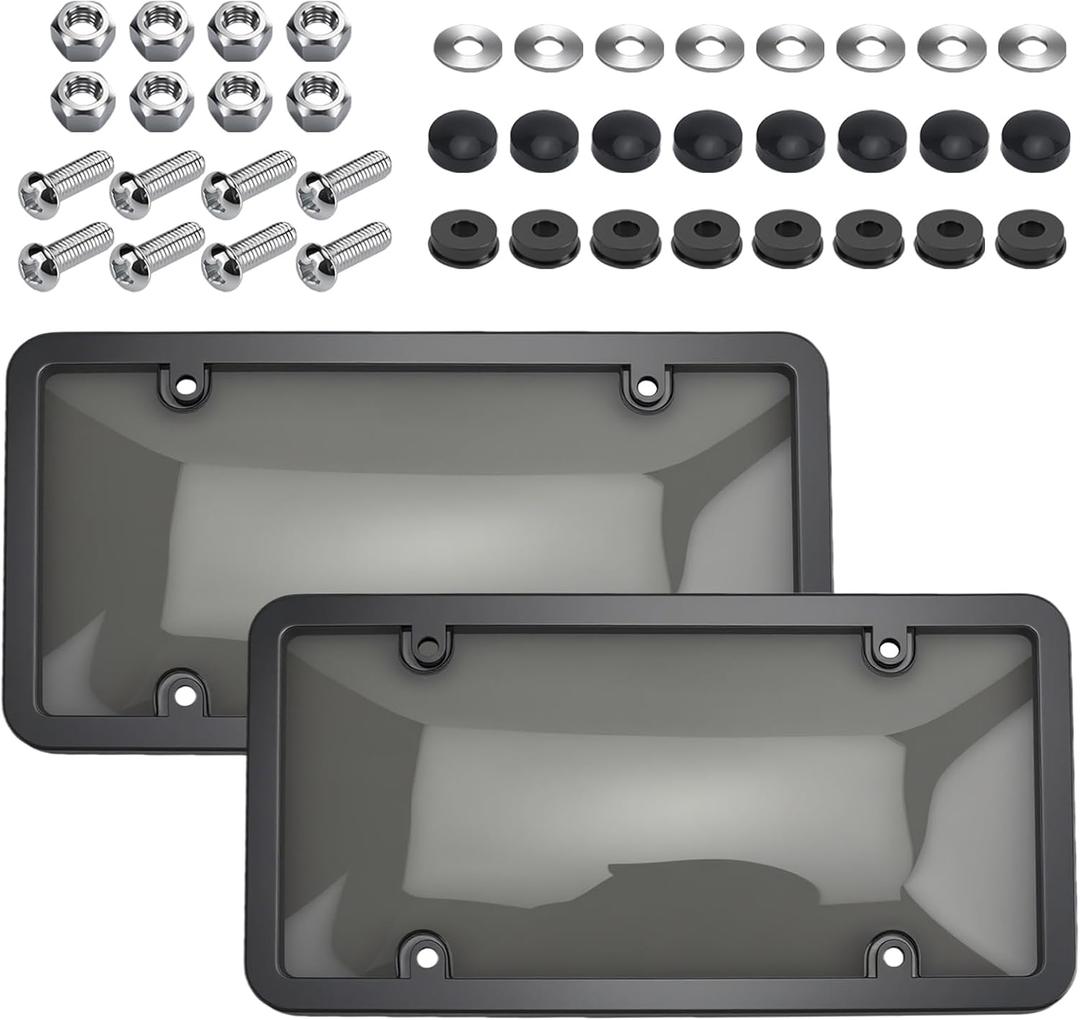 2 Pcs Clear License Plate Covers and Frames,Transparent License Plate Holders with Screws & Caps,Rust-Proof Auto Licenses Plates Protector Shields for Standard US Plates