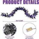 Halloween Black Garland with Purple Lights, 6.56 ft Lighted Cedar Pine Needle Artificial Garland with LED Faux Realistic Hanging Vine Twigs for Halloween Mantle Banister Fireplace Decor