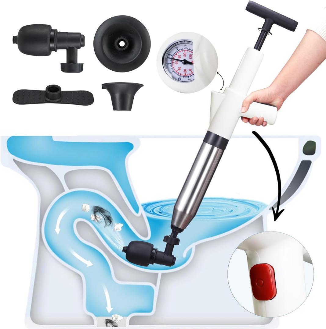 Toilet Plunge Blaster, High Pressure Toilet Plunger, High-Pressure Air Drain Blaster Plunge Blaster Multi-drain Unclogger for Toilets, Bathroom Floor, Drain Sinks and Plumbing Clogs.