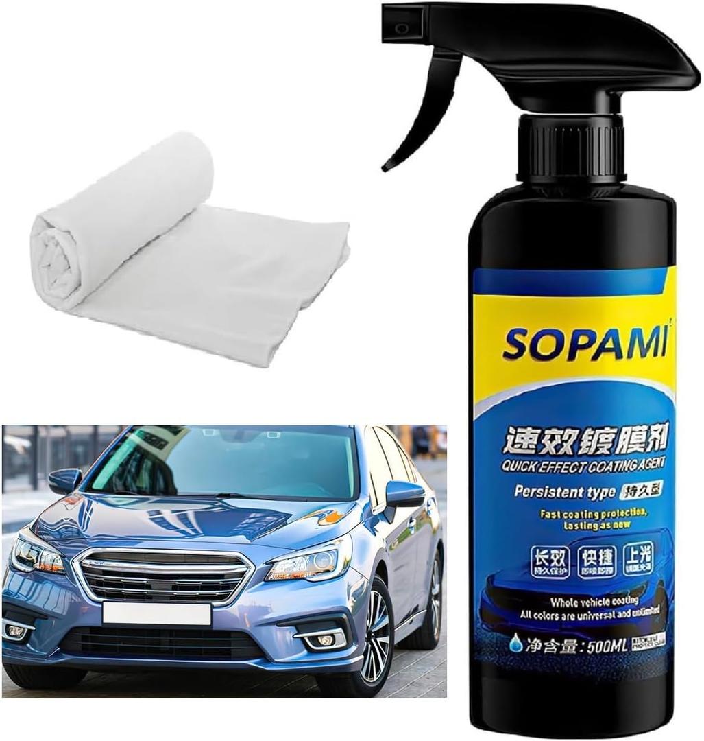 Sopami Car Coating Spray,Quick Effect Coating Agent,Quickly Coat Car Wax,Polish Spray Waterless Wash Wax,Oil Film Emulsion Glass Cleaner(500ML)