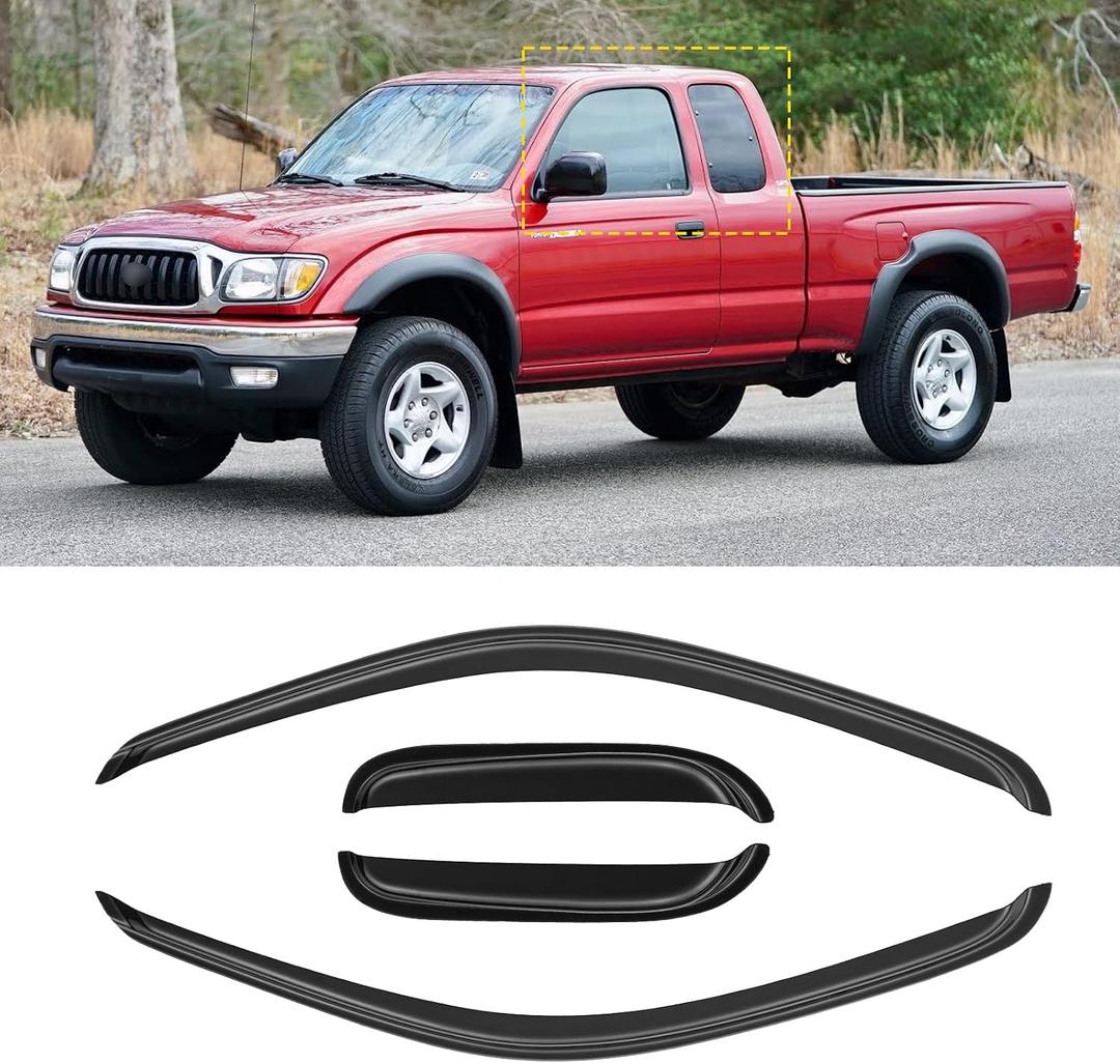 Window Visor for 1995-2004 Toyota Tacoma Access/Extended Cab, Out-Channel Rain Guards Shields Vent Deflector Shade Wind Dark Smoke for 95-04 Tacoma, Outside-Mount, 4PCS
