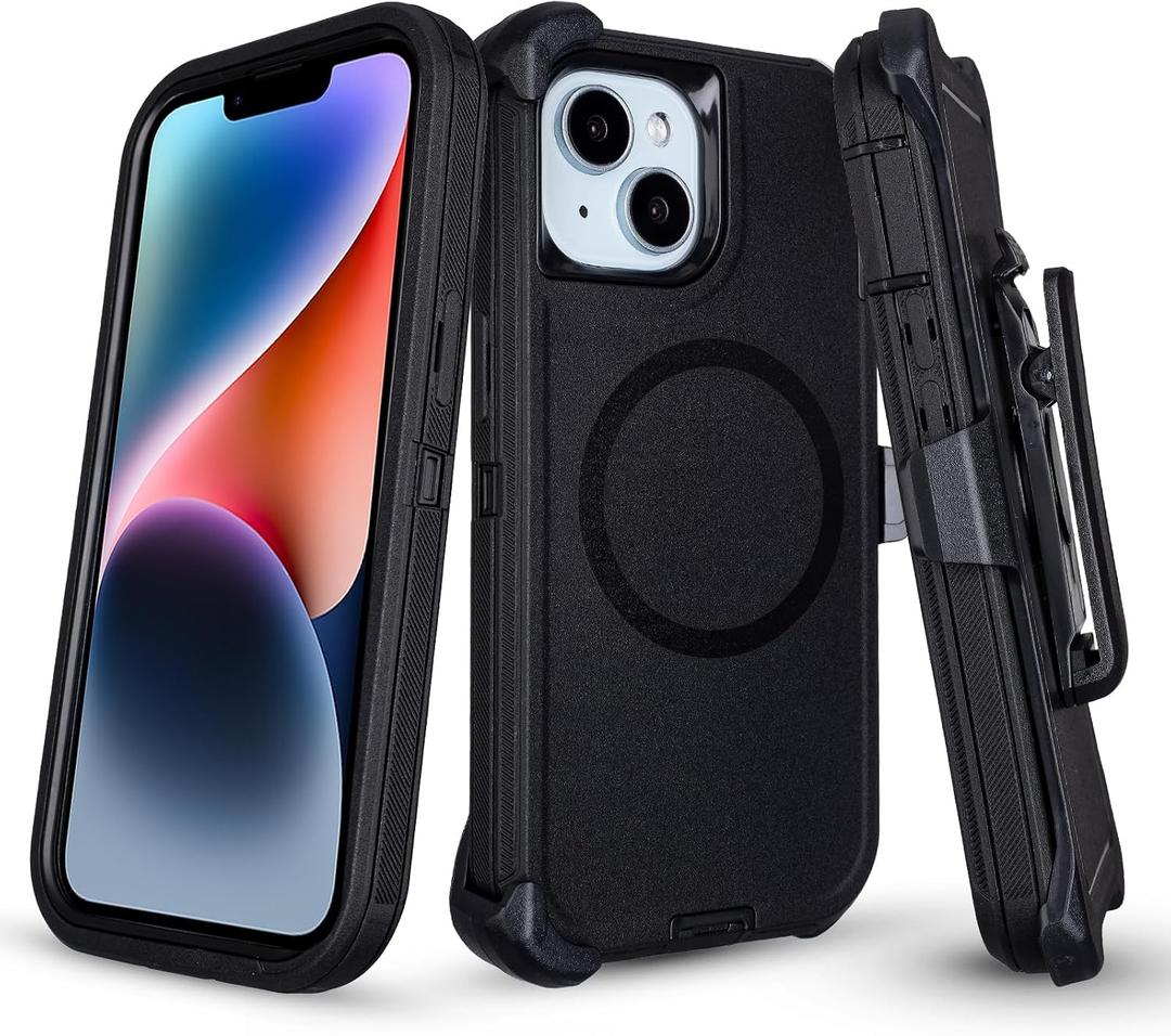 Defender for iPhone 14 Case with Belt Clip Holster, [Compatible with MagSafe] Heavy Duty Rugged Shockproof Anti-Drop Full Body Protective Case for iPhone 14 6.1 Inch (Black)