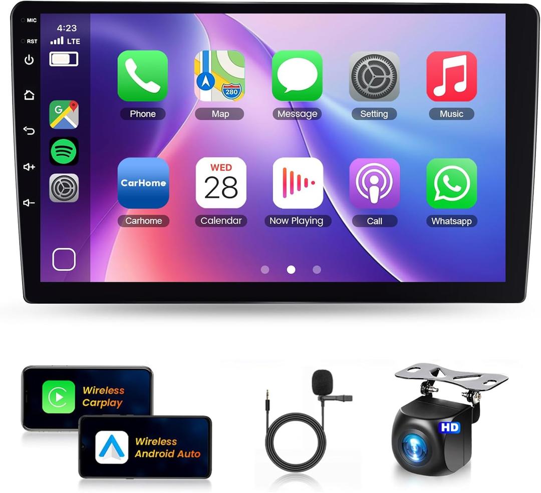 [4G+64G] 8Core Android 13 Double Din Car Stereo Wireless Carplay Android Auto, 10.1" HD 1280 * 720P IPS Touchscreen Radio in-Dash Head Unit GPS WiFi/32EQ DSP Audio/Bluetooth5.0/SWC Backup Camera