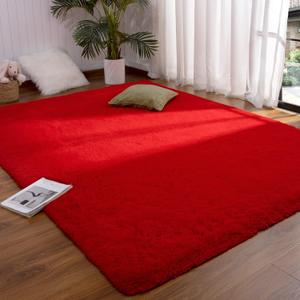 DETUM Red Rug 3x5 Feet - Fluffy Red Area Rugs for Bedroom Shaggy 3' X 5' Living Room Rug Soft Rugs for Kids Room Non-Slip Nursery Office Dorm Washable Carpets Home Decor