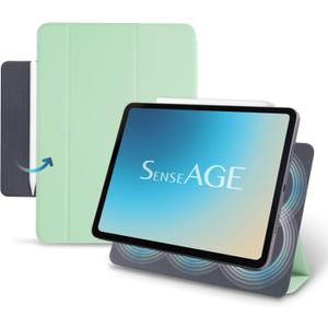 SenseAGE Magnetic Folio Stand for iPad Pro 11"/iPad Air 4th & 5th 10.9", TriFold Tablet Stand, Detachable, Compatible with Pencil 2, Ultra Slim Hard Cover with Strong Magnetic Attachment, Green 