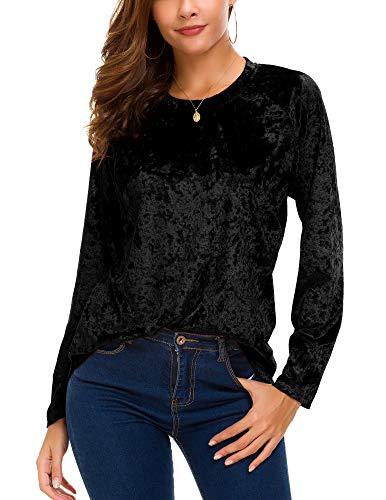 Women's T-Shirt Casual Long Sleeve Top (Small, Black)