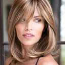 Ombre Strawberry Blonde with Blonde Highlights Short Bob Wig with Bangs for White Women Shoulder Length Layered Straight Bob Synthetic Wigs with Dark Roots Natural Looking Daily Party Wig(14 Inch)