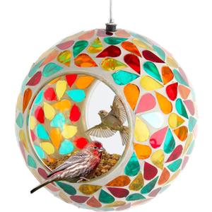 Lily's Home Hanging Outdoor Fly Through Wild Bird Feeder, an Excellent Addition to Any Garden, Mosaic. 5.5 Inches Diameter - Multi Color Droplets
