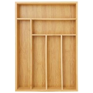 Juvale Narrow Bamboo Silverware Drawer Organizer, Wooden Cutlery Tray Holder for Utensil Storage with 6 Slots, 14.5 x 10.25 x 1.75 Inches
