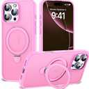 Designed for iPhone 16 Pro Case with Magnetic Ring Stand [Compatible with Mag-Safe] [Military Drop Protection] Shockproof Translucent Phone Cover for iPhone 16 Pro 6.3",Pink