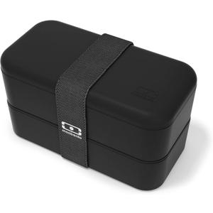monbento - Bento Box Adult MB Original Onyx - 2 Leakproof Compartments - Stackable Lunch Box Perfect for Work/Picnic/Sports - BPA Free Food Containers - Microwave & Dishwasher Safe - Black (34 Floz)