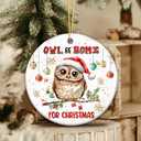7 x Owl Be Home for Christmas Ornament 2025  Cute Owl Christmas Tree Decoration with Santa Hat, Holiday Pun Ornament, Funny Animal Lover Gift, Ceramic Keepsake Collectible