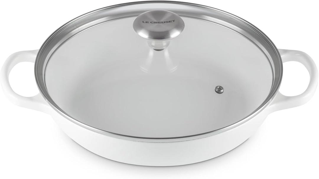Le Creuset Enameled Cast Iron Signature Round Braiser with Glass Lid, 2.25 qt., White
