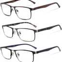 2.0 Lcbestbro 3 Pack Blue light Blocking Reading Glasses for Men, Stylish Metal Frame Readers