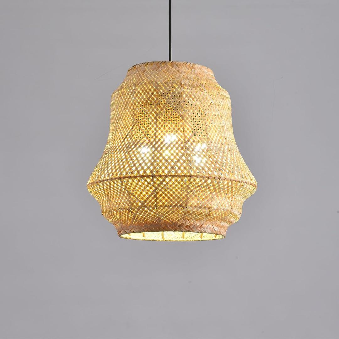 15.75" Woven Bamboo Pendant Lights,Boho 3- Light Rattan Ceiling Hanging Light Wicker Chandelier for Farmhouse, Kitchen Island,Bedroom,Living Room,Dining Room