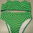 MOSHENGQI Women High Wasited Bikini Shoulder Strap 2 Piece High Cut String Swimsuits (Green, S)